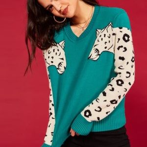 Minkpink snow leopard intarsia sweater large NWT
